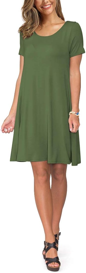 Korsis women's summer casual t shirt dresses short sleeve swing dress with pockets Clearance