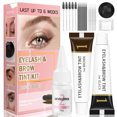 Eyelash & Eyebrow Color Kit,2 in 1 Professional Lash & Brow Color Kit Lash Color Kit with Brush Long Last Effect Up to 6 weeks,Natural,Safe & Easy Natural Brows Color DIY at Home (Black and Brown)