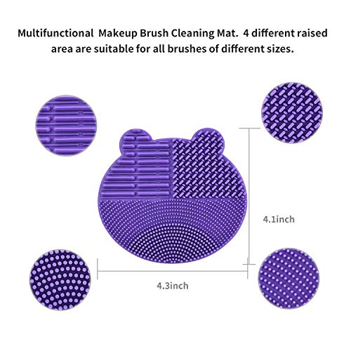 Silicon Makeup Brush Cleaning Mat with Brushes Drying Holder Portable Bear Shaped Cosmetic Brush Cleaner Pad+ Makeup Brush Dry Cleaned Quick Color Removal Sponge Scrubber Tool (Pink)