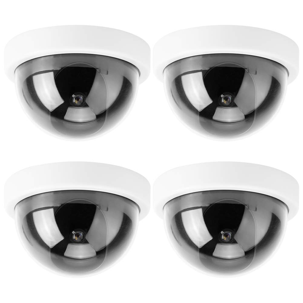 Simulated Camera, Dummy Fake Camera, CCTV Dome Camera Simulation Security Monitor with Flashing RED LED Lights, Outdoor/Indoor Use for Homes & Business,4PCS (White)