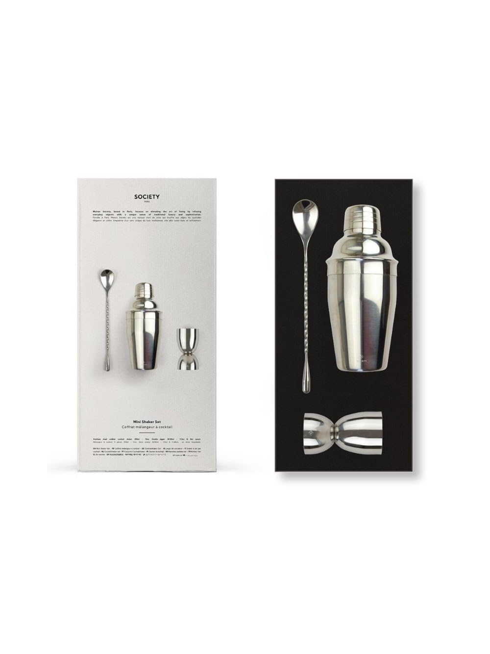 Society Paris BW_MC_STL Mini Cocktail Shaker Set of 3 Stainless Steel in Silver Colour 250 ml Dimensions: 25.4 cm x 20 cm x 8 cm