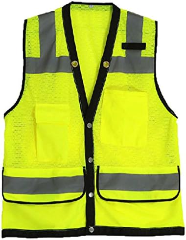 Misslo 4 Pockets High Visibility Safety Vest with Reflective Strips, Mesh Neon Yellow (Small)