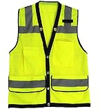 Misslo 4 Pockets High Visibility Safety Vest with Reflective Strips, Mesh Neon Yellow (Medium)