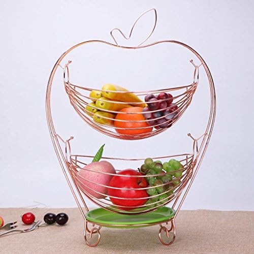 Fruit Basket/Bowl, Creative Fruit Basket Swinging Basket Fruit Plate Double Floor Living Room Decoration Candy Plate Stainless Steel Color Drains Basket(Color: Rose Gold) [Energy Class A+++]