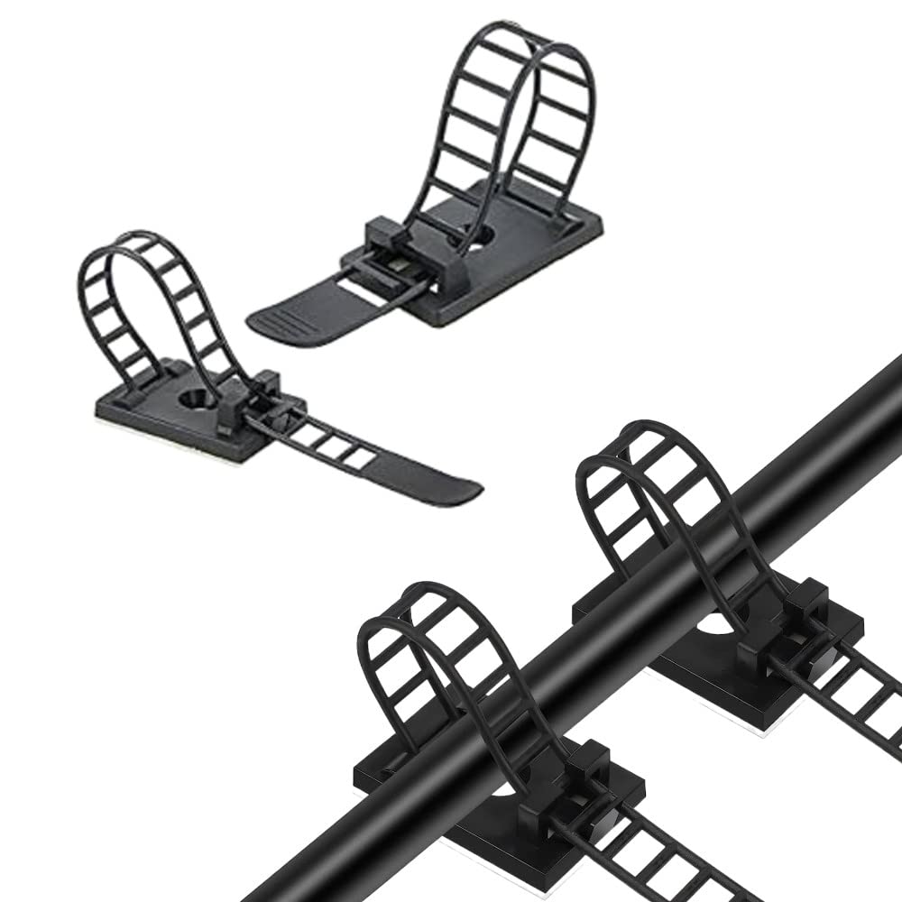 KBNIAN 20pcs Adhesive Cable Ties，Adjustable Self-Adhesive Nylon Cable Ties Multi-Purpose Cable Tidy Clips Nylon Cable Zip Ties and Adhesive Cable Clips for Computer TV USB Network Cables