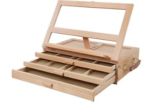 ARTISTIK Wood Desk Table Easel - Handcrafted Beechwood Desktop Easel & Wooden Art Tabletop Box for Drawing, Painting, and Sketching with 3 Front Drawers for Supplies Storage