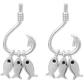 Sterling Silver Fish Hook Earrings for Women Girls 925 Dangle Stud Tiny Cute 3 Fishes Fishing Tassel Drop Hypoallergenic Micro Black CZ Eye Dainty Funny Jewelry Gifts