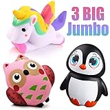 3 Packs of Squishies jumbo Unicorn Horse Penguin Owl Slow Rising Squishy Stress Reliever Kawaii Animal Toys,Simulations Gifts Decorations Party Favors Easter Gift by Synmila