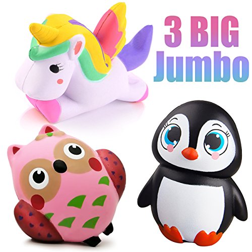 3 Packs of Squishies jumbo Unicorn Horse Penguin Owl Slow Rising Squishy Stress Reliever Kawaii Animal Toys,Simulations Gifts Decorations Party Favors Birthday Gift by Synmila