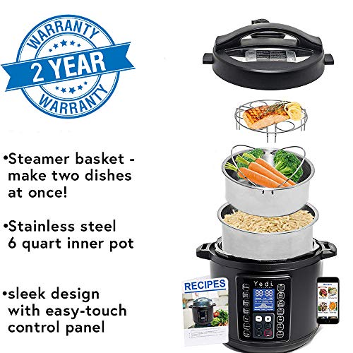 Total Package 9-in-1 Black Instant Programmable Pressure Cooker, with Endless Recipes and Deluxe Accessory Kit by Yedi Houseware (6 Qt) - Thumbnail 4
