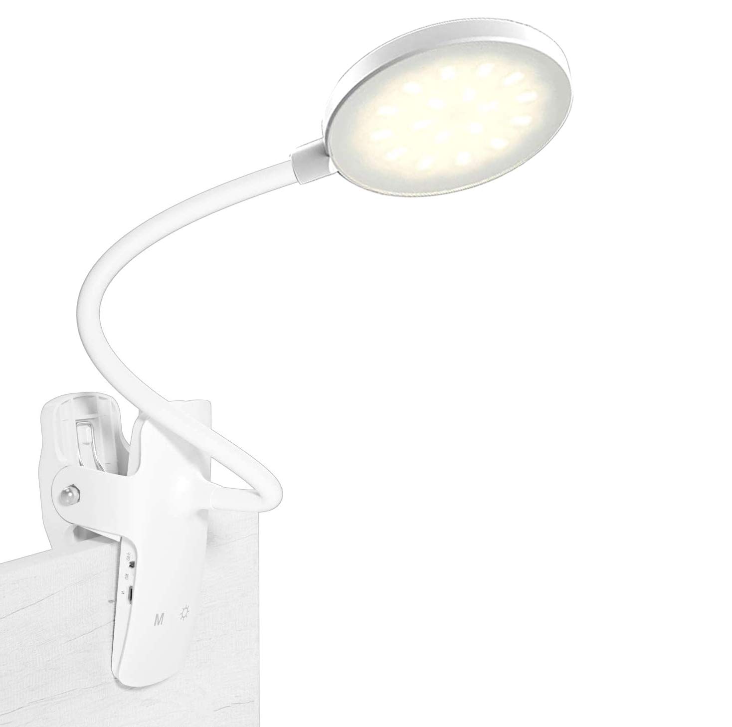 Clip On Rechargeable 36 LED Eye Protect Book Light, 5 Brightness & Colour Desk Lamp with Flexible Neck and Touch Control Dimming, Night Light for Reading in Bed