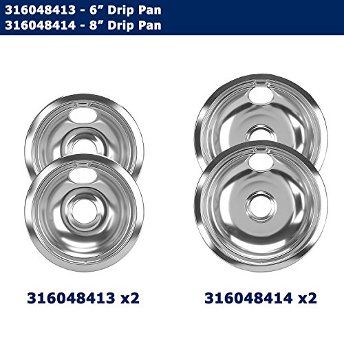 Edgewater Parts (2) 316048414 6" Drip Pan + (2) 316048413 8" Drip Pan Set Compatible with Frigidaire, Kenmore, Tappan, Crosley, Westinghouse, Gibson, Kelvinator, and Uni Cooktops and Ranges - Thumbnail 4