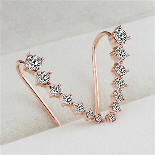 1Pair Fashion Charming Women CZ Crystal Ear Sweep Cuff Earrings Hook Jewelry, Gold