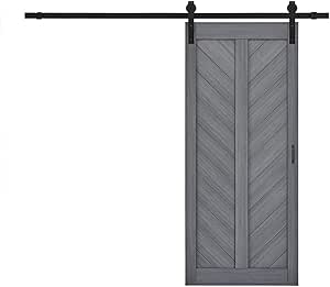 TENONER DIY 30 inches x 84 inches, Jason Wu Grey, Herringbone Alder Sliding Barn Door,with Barn ...