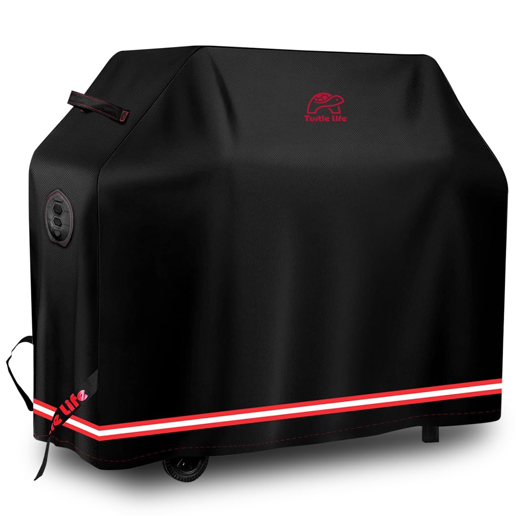 Turtle Life BBQ Grill Cover, 54 Inch Heavy Duty Waterproof 3-4 Burner Barbecue Gas Grill Covers for Weber Spirit Char-Broil Performance and Signature, No Fading Within 2 Years, Black，136x70x114cm