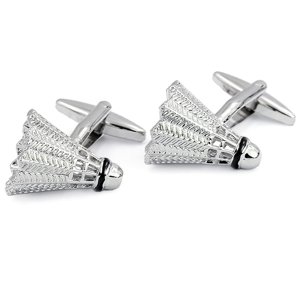 HONEY BEAR Badminton Shuttlecock Novelty Cufflinks for Men,Stainless Steel, for Business Wedding Gift Silver