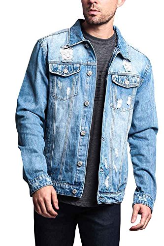 G-Style USA Premium Cotton Slightly Distressed Denim Jacket DK125 - Indigo - Large - F15C