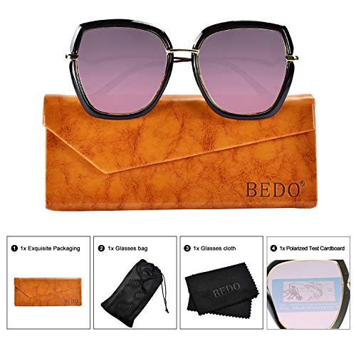 BEDO Gray Lens Polarized Sunglasses for Women Vintage Big Frame Sun Glasses Ladies Shades