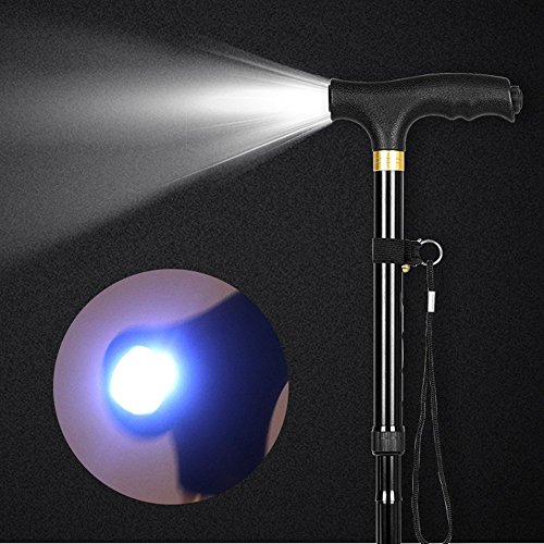 HaiYC 1 Pc Adjustable Folding Walking Cane Adjustable & Portable Aluminum Alloy LED Walking Stick Mobility Aid for Old Gentleman or Lady Black