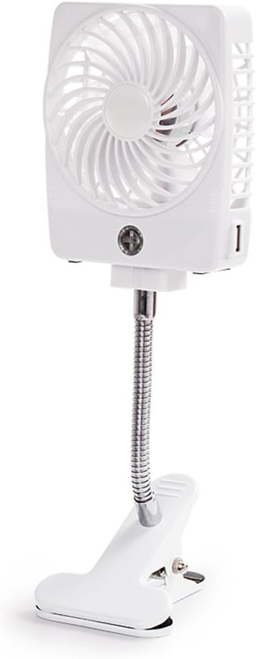 Hebey Mini Clip-on Fan Cooler Desktop Clip-on Fan Summer Cooler Fan Power Bank Fan Handheld Square Electrical Portable Rechargeable Fan 3 Speeds with LED Lights Clip Base Battery and USB Cable for Summer (White)