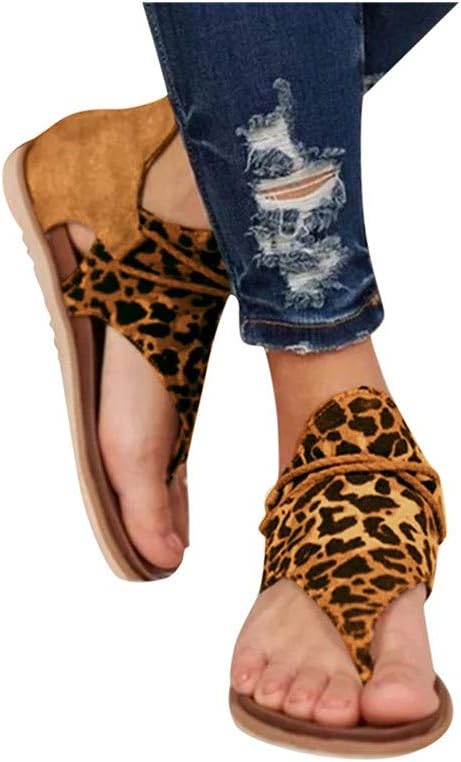 Cewtolkar Women Casual Posh Sandals Vintage Leopard Sandals Flip Flop Comfy Sandals Zipper Shoes