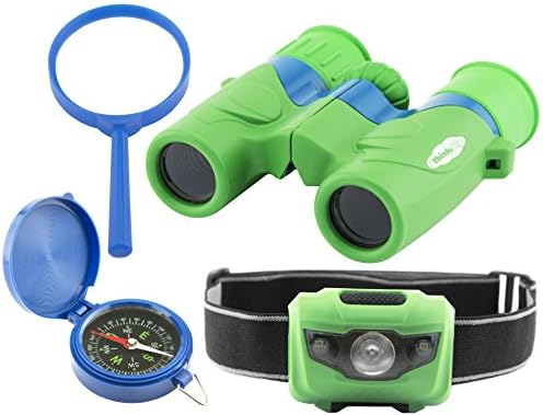 Explorer Set for Kids: Binoculars, LED Headlamp Flashlight, Compass, Magnifying Glass: Fun and Educational; Indoor and Outdoor Set for Kids; Bird and Nature Watching, Camping, Sports, Play; Great Gift