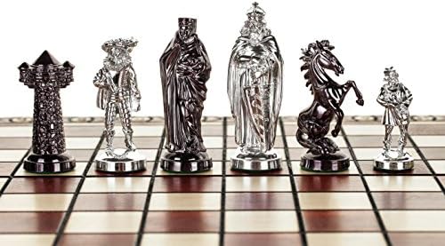 dealgames MEDIEVAL SILVER - Large 42cm / 16.5in Artistic Chrome Plastic Chess Set