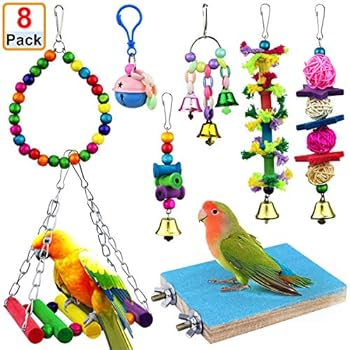 AK KYC 8 Pack Bird Parrot Toys Swing Chewing Hanging Bell Cage Hammock Toy for Small Parakeets Cockatiels Conures Parrots Love Birds Finches