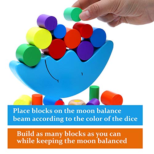 Vigeiya Wooden Stacking Game Moon Balance Building Blocks with Storage Bag Early Educational Sorting Toy for Kids