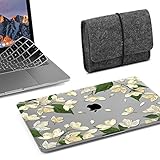 GMYLE 3 in 1 MacBook New Pro Touch Bar 13 Inch A1989/A1706/A1708 (2016,2017,2018 Release) Bundle, Hard Glossy Clear Case, Felt Storage Organizer Pouch Bag with Keyboard Cover - White Floral Bloom Set