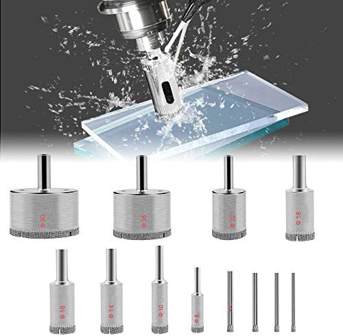 Purpplex 12 Pcs Diamond Hole Saw Drill Bit Hollow Core Set Glass Extractor Remover Tools - Silver