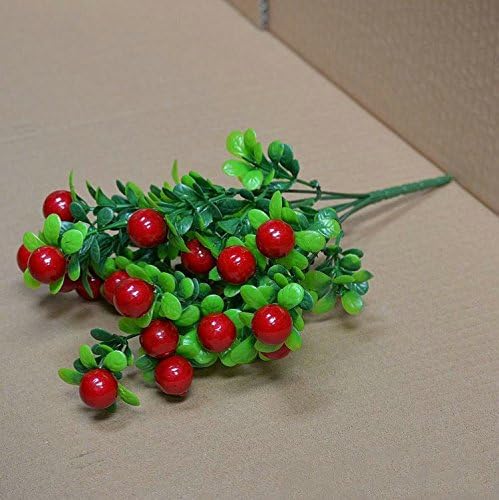 2 Bunches Festive Red Berry 6-stem Artificial Plant Red Bean Jequirity Christmas Flowers Bouquet for Home Decor Floral Crafting, 32cm Length Stem