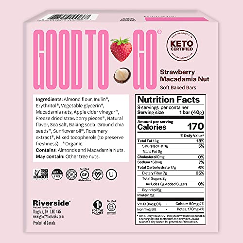 GOOD TO GO Soft Baked Bars Strawberry Macadamia Nut, 9 Pack gluten