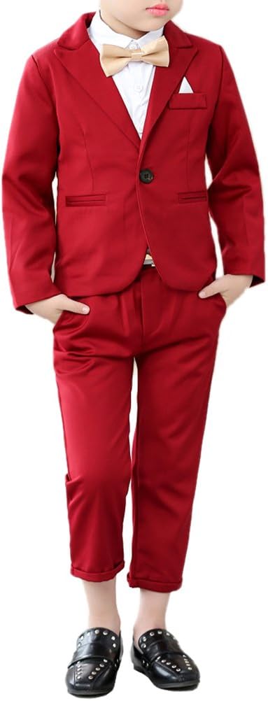 YUFAN Boys Red Purple Gray Black 4 Colors Suits Jacket and Pants Set 2 Pieces
