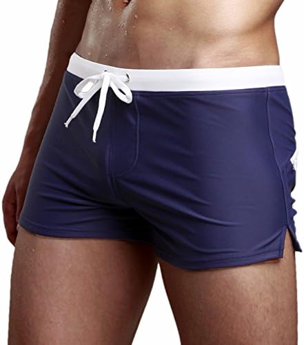 Aucou Men's Swim Trunks Briefs Board Shorts Swimwear with Zipper Pocket( Navy US XS )