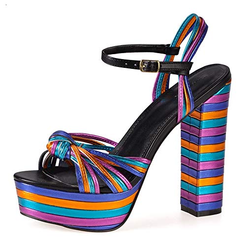 Women-Multi-Metallic-Chunky-Block-Dress-High-Heel-Wedge-Shoes-Platform-Sandals