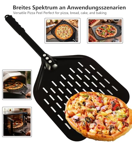 ZUGJOZD Perforated Pizza Shovel, Anodized Aluminum Pizza Shovel, Comfortable Removable Handle with 7 in 12 in Pizza Scoop for Turning and Carrying Compatible with Various Ovens