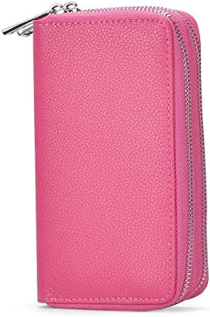 BANGBO PU Leather Double Zipper Clutches Handbag Wallet Purse with Lichi Grain, Card Slot Phone Holder for Cell Phone IPhone 7/7 Plus/SE/6S/6 Plus/5S and Samsung Galaxy S8/8 Plus/S7/S6, Magenta