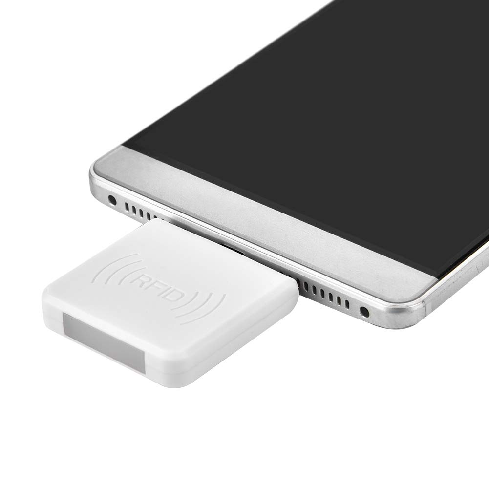 Portable Non-contact Card Reader Mini Smart High Frequency RFID ID Mobile Phone Card Reader with Micro USB Interface, Built-in Buzzer for Android, Plug and Play(White)