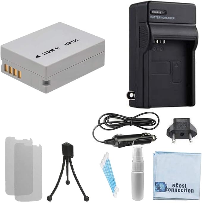 NB10L HighCapacity Battery, Car/Home Charger for Canon
