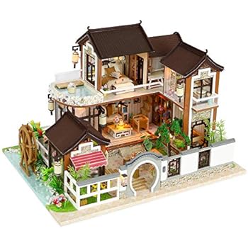 Kisoy Miniature DIY Dollhouse Kit with Furniture Accessories Creative Gift for Lovers and Friends (Dream in Ancient Town) with Dust Proof Cover and Music Movement