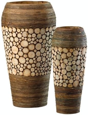 Cyan Lighting 02520 Oblong - 20" Slice Vases, Birchwood/Walnut Finish