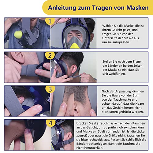 Tauchmaske Schnorchelmaske Vollmaske 180 Anti-Fog-Sichtfeld Vollgesichts Schnorchelmaske für Erwachsene, mit Panoramadesign Anti-Leck Vollgesichtsmaske zum Schnorcheln Kompatibel mit der Kamera -L/XL