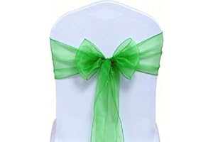 SARVAM FASHION Elegant Organza Chair Sashes Sheer Fabric Sashes for Weddings, Parties, and Special Events – (Pack of 10 Pieces, Green)