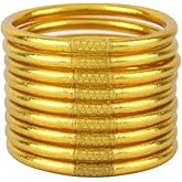 SIXAOAZZ Metallic Gold Silicone Bangle Bracelet Set - 9 Pack Soft Touch Stretch Bracelets for Women - Hypoallergenic Lightweight Accessories for Gym, Office & Everyday Wear