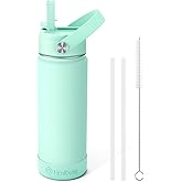 Fimibuke Kids Insulated Water Bottle, 18oz BPA FREE 18/8 Stainless Steel Kids Cup with Straw Travel Tumbler Double Wall Vacuum Leak Proof Toddler Water Bottle for School Boys Girls(1 Pack, Mint)