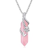 PCTJYFU Butterfly Necklaces For Women 925 Sterling Silver Rose Quartz/Amethyst Necklace Butterfly Pendant Necklace Crystal Jewelry Butterfly Gifts for Women