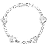 925 Sterling Silver 5" Lovely Heart Bracelet for Infants & Toddlers - Cute & Fashionable Charm Bracelets for Children - Beautifully Design Hearts Link Chain Bracelet for Little Girls