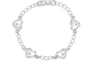 IN SEASON JEWELRY 925 Sterling Silver 5" Lovely Heart Bracelet for Infants & Toddlers - Cute & Fashionable Charm Bracelets for Children - Beautifully Design Hearts Link Chain Bracelet for Little Girls