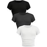 SOLY HUX Girl's Basic T-Shirts Set Crew Neck Short Sleeve Crop Top 3 Packs Summer Fitted Tees